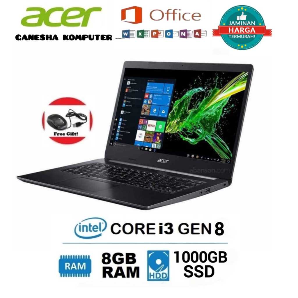 SIAP PAKAI..LAPTOP ACER INTEL RAM 8GB/SSD 1TB /14 INCH BERGARANSI (BONUS MOUSE)