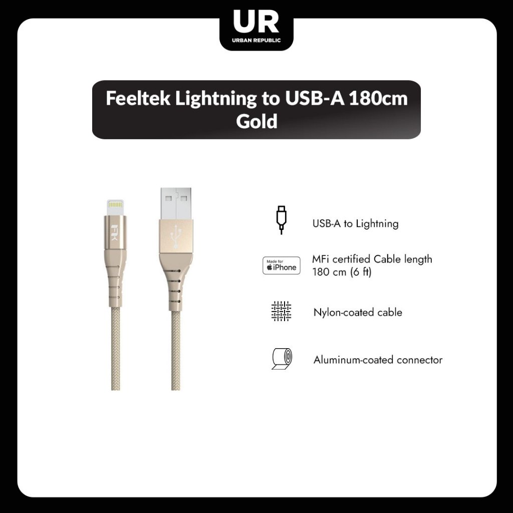 Feeltek Lightning to USB-A 180cm - Gold