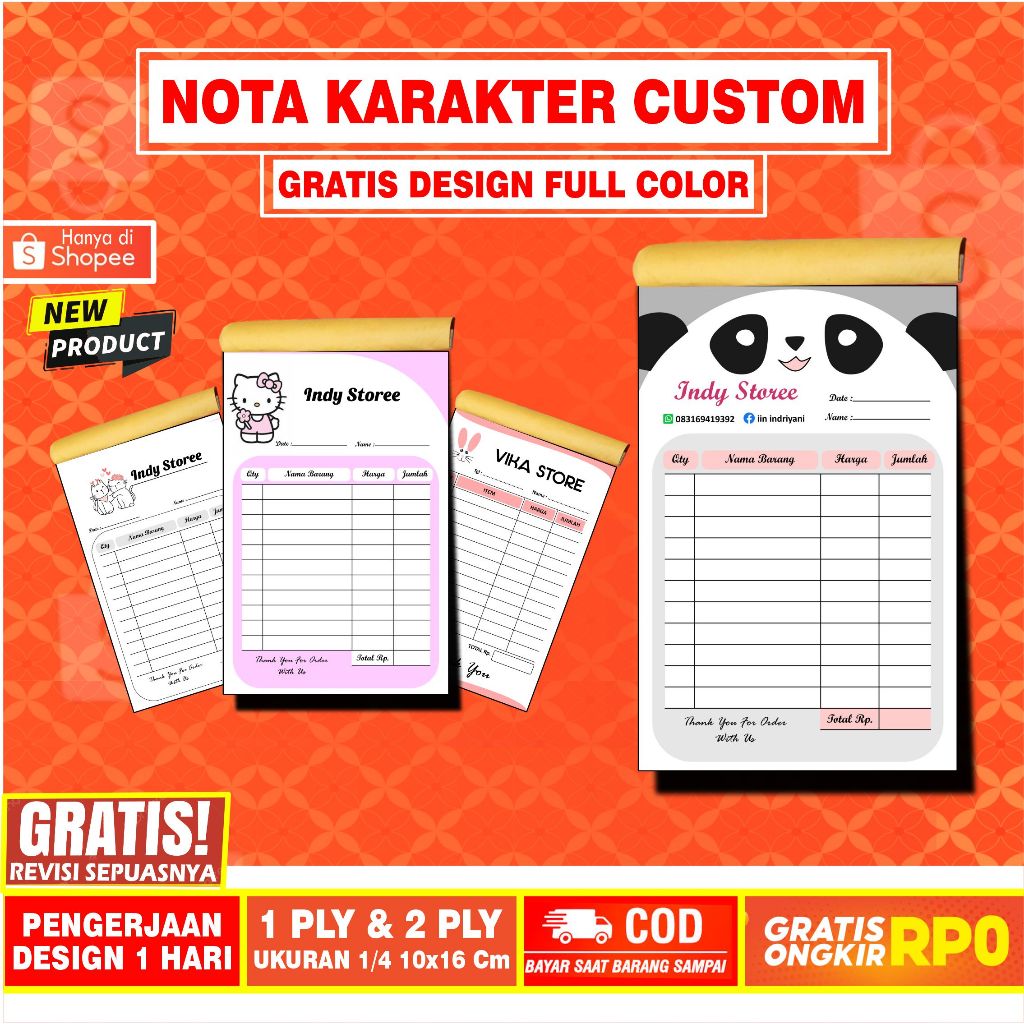 

nota olshop custom murah cocok untuk usaha online shop / nota costum