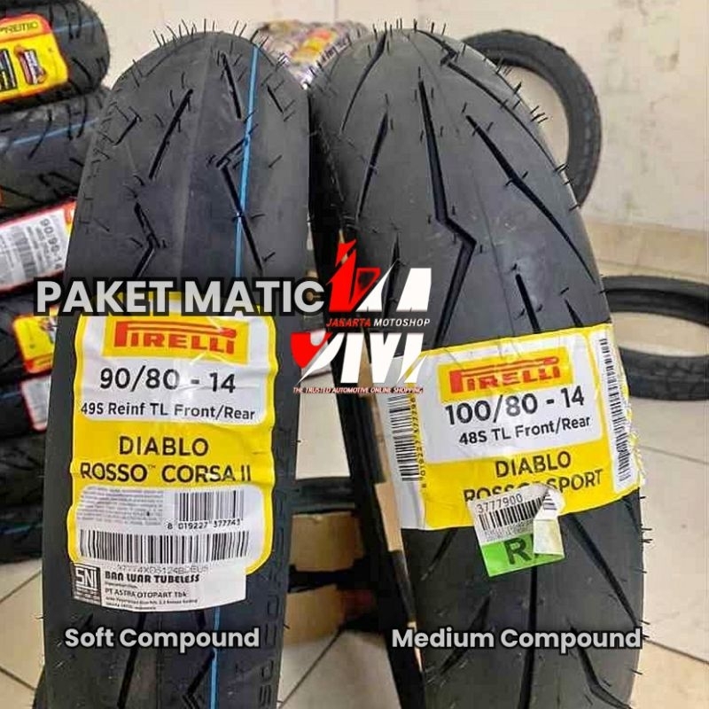 PAKET MATIC Ban PIRELLI 90/80-14 + 100/80-14 ( Kombinasi Diablo Rosso Corsa 2 & Diablo Rosso Sport )