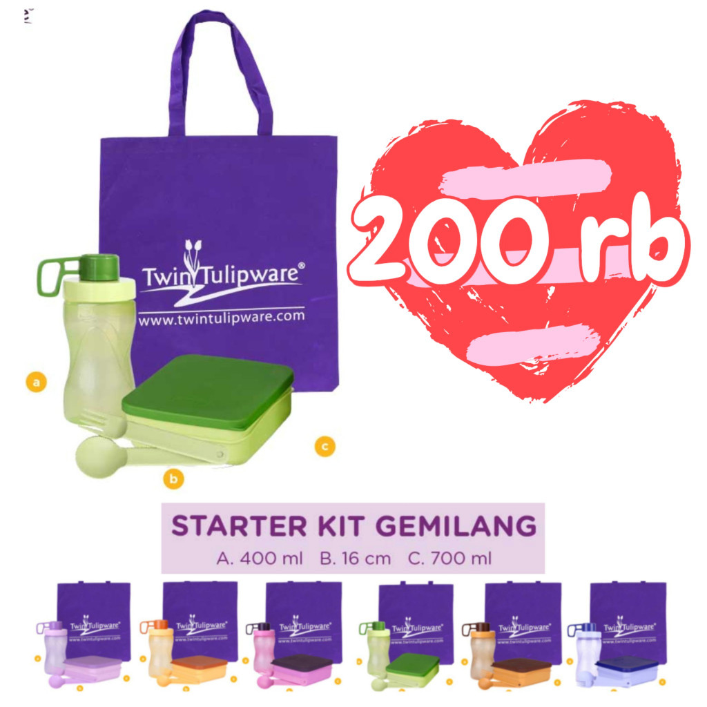 Twin Tulipware Paket BAWARI  (Bawa Wadah Sendiri) SALE Set Bekal Makan GRATIS Tas Tulipware Kita