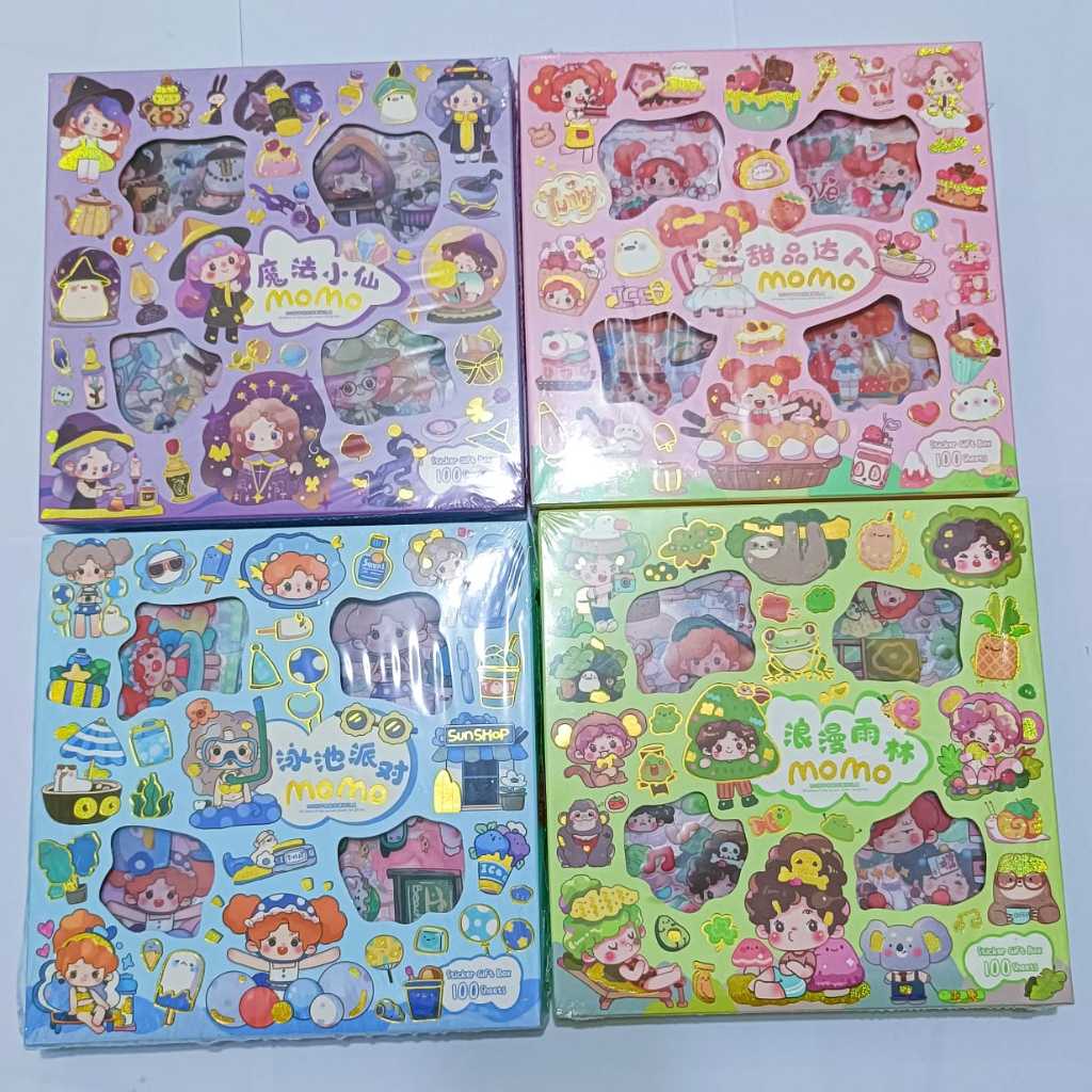 

1 Pack isi 100 Lembar Sticker Aesthetic MOMO Lucu Kartun Karakter Anak Korea 2D Dekorasi1 Box 100 Lembar