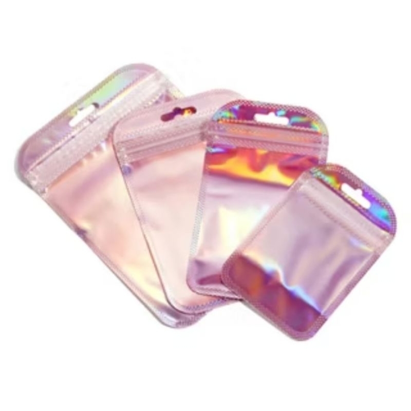 

[10 Pcs] Plastik Ziplock Hologram Rosegold Plastic Klip Sachet Holographic Souvernir