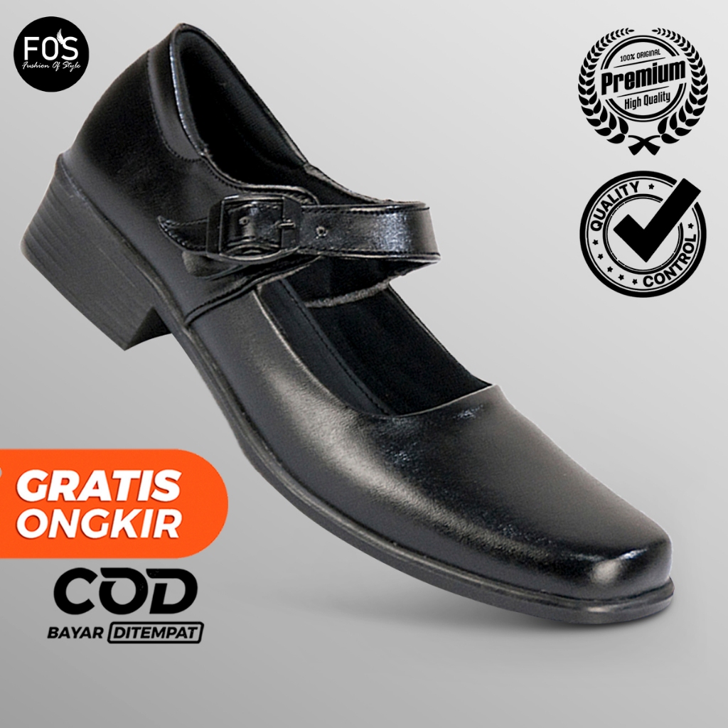Sepatu paskibra hitam model mary jane menggunakan gesper / seragam sekolah