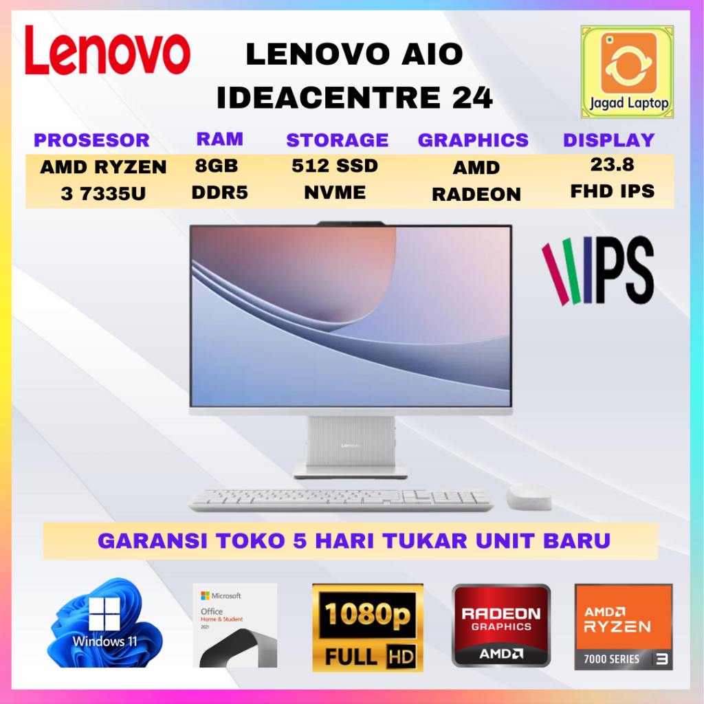 LENOVO AIO IDEACENTRE 24 RYZEN 3 7335 8GB 512GB W11+OHS 23.8FHD IPS