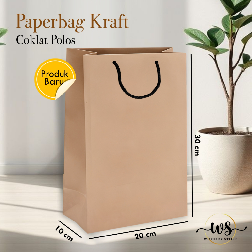 

[12 PCS] PAPER BAG KRAFT COKLAT POLOS READY STOCK PAKET LUSINAN - PAPER BAG HAJATAN UK 20 x 30 x 10