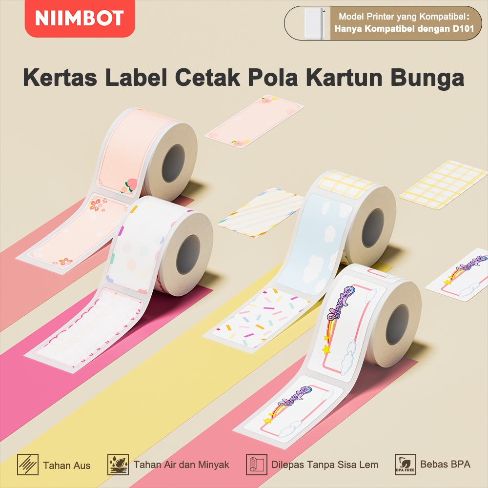 

NIIMBOT D101 Pola Bunga Sakura Label Kertas Label Nama Warna-warni Label Nama Kertas Termal Perekat