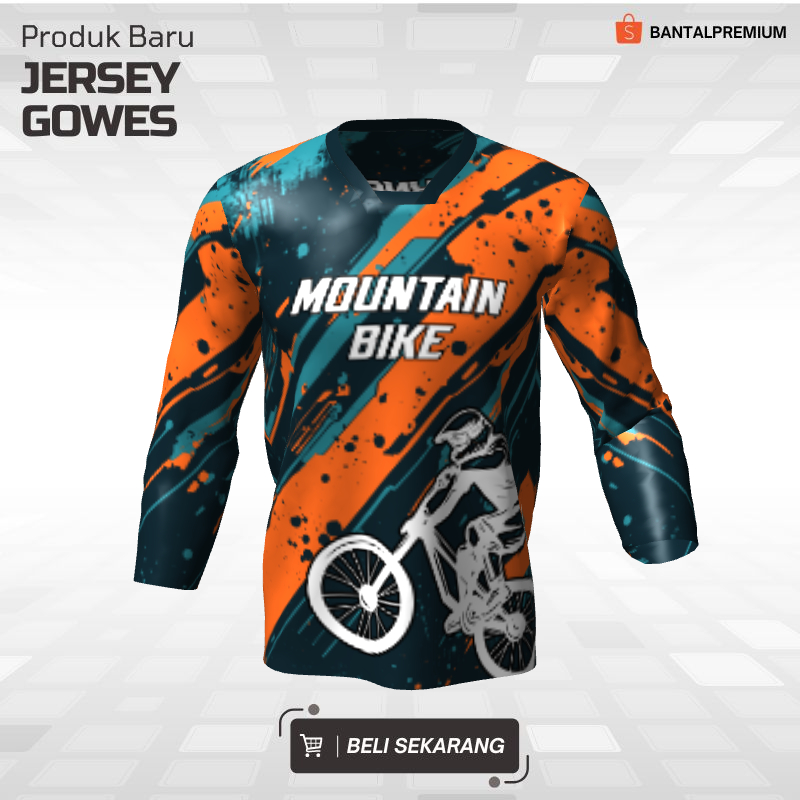Kaos Jersey Gowes Sepeda Downhill Hijau Orange Motif Abstrak 132 - Jersey Gowes Lengan Panjang