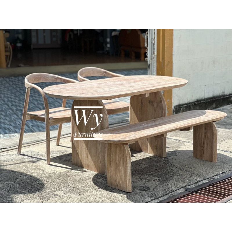 Set Meja makan minimalis kayu jati, meja makan kayu jati, meja makan cafe kayu jati