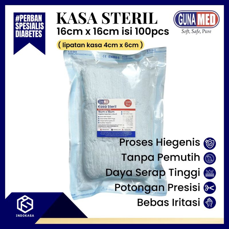 Kasa Steril Gunamed 16cm x 16cm LIPAT SEDERHANA / Kasa Luka Diabetes