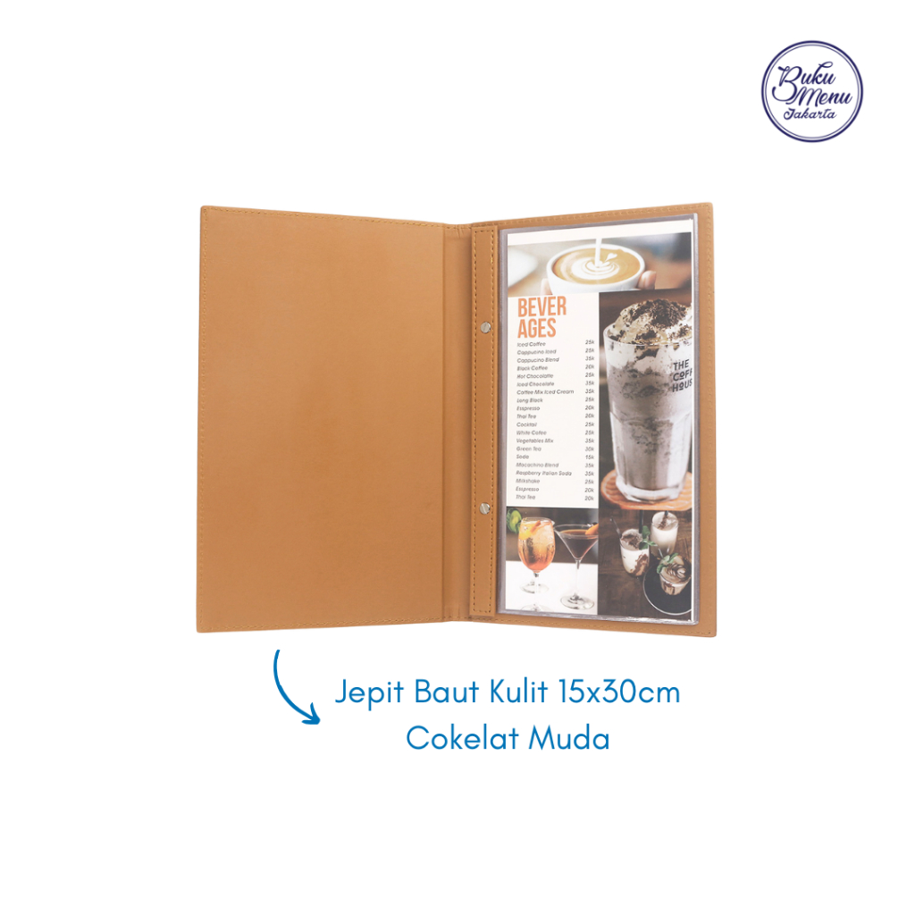 

Buku Menu Jakarta - Buku Menu Kulit Jepit Baut Isi Plastik 15x30cm Hitam, Coklat Muda, Coklat Tua -