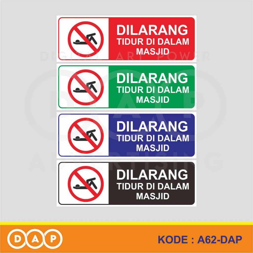 

A62 - Acrylic Sign, Stiker Akrilik Dilarang Tidur di Dalam Masjid/Mesjid, Tahan Air, Bisa Custom