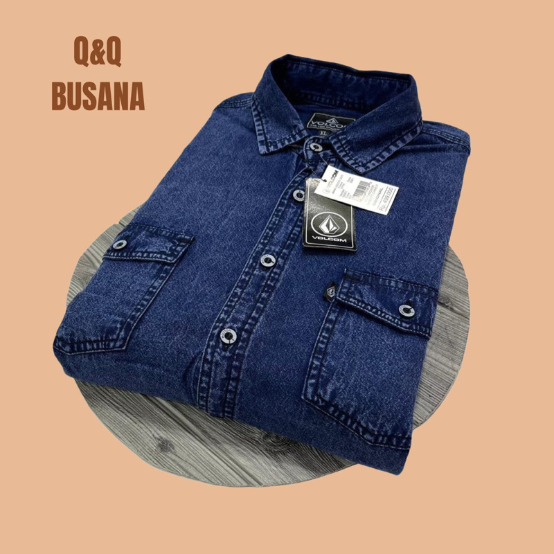 Volcom Kemeja Jeans Pria - Kemeja Denim Pria Lengan Pendek M L XL