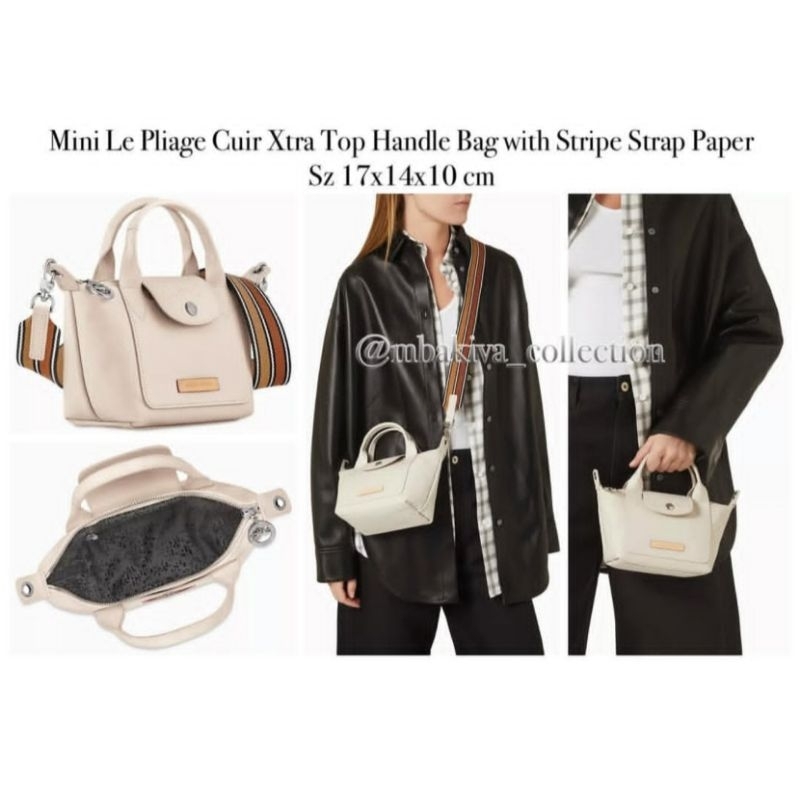 Mini Le Pliage Cuir Xtra Top Handle Bag with Stripe Strap Paper