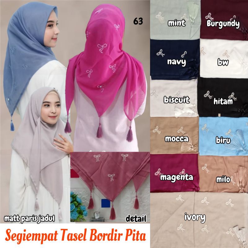 segiempat tasel bordir pita / segiempat paris jadul polos / segiempat bordir