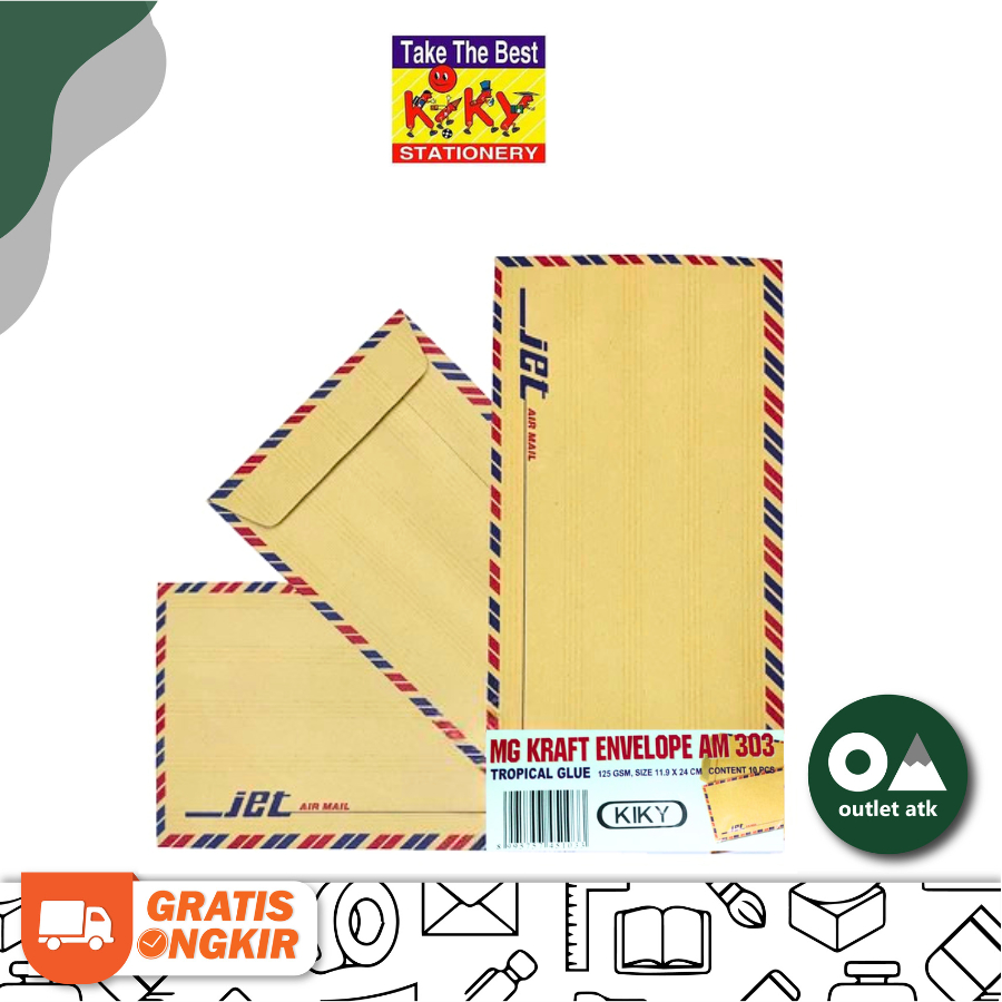 

Amplop Coklat Kabinet Kiky 303 Airmail Lem 125gr isi 10