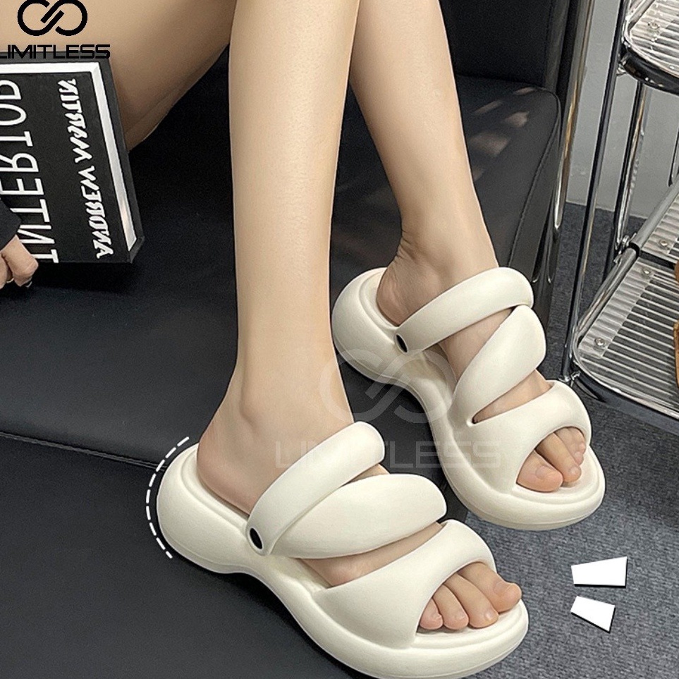 KODE P85E Sepatu Sandal Cewe Slop Terbaru Lucu Trendy Sol Tebal MINISO Sendal Slop Wanita Dewasa Rum