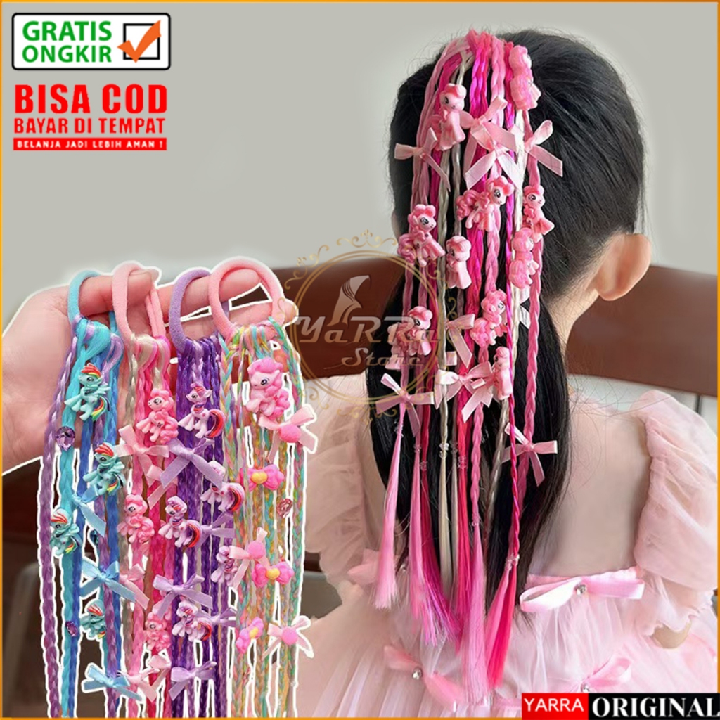 Ikat Rambut Anak Korea Kepang Rambut Palsu Warna Lucu Aksen Pita Aksesoris Perempuan