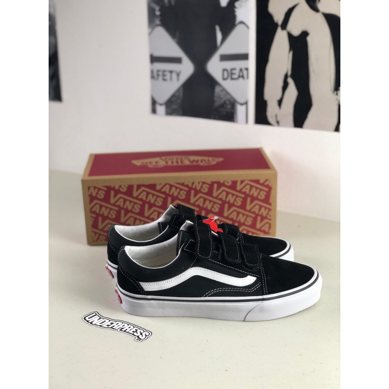 VANS OLD SKOOL VELCRO BLACK WHITE 100% ORIGINAL