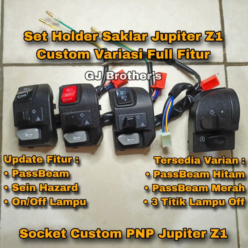 Set Holder Saklar Jupiter Z1 Custom Variasi PassBeam , Sein Hazard , On Off Lampu Kiri Kanan Hitam M