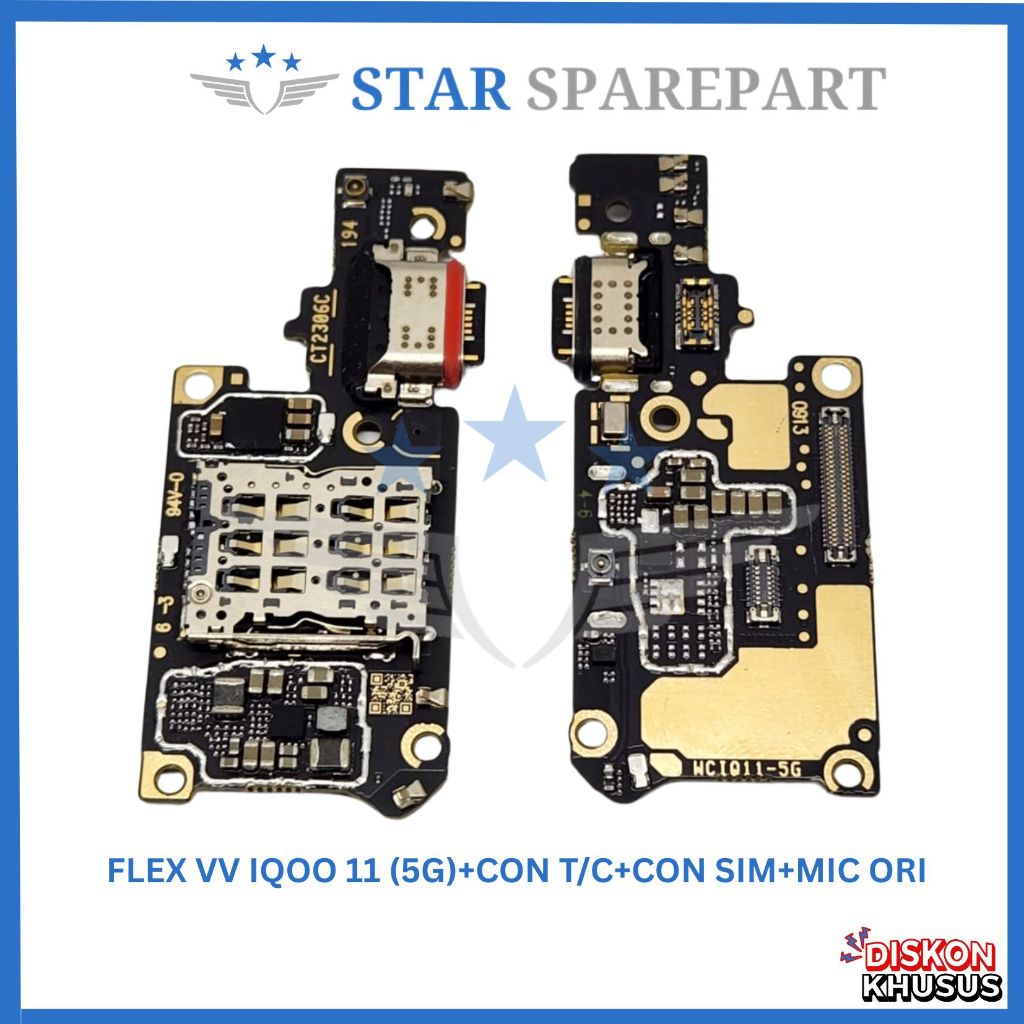 FLEXIBEL VIVO IQOO 11 5G + CONNECTOR CHARGER + CONNECTOR SIM + MIC ORI