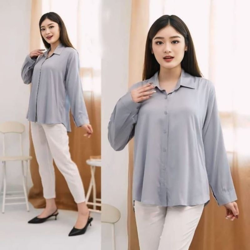 Kemeja Polos Wanita | Rayon Uniqlo | Kerah Daun