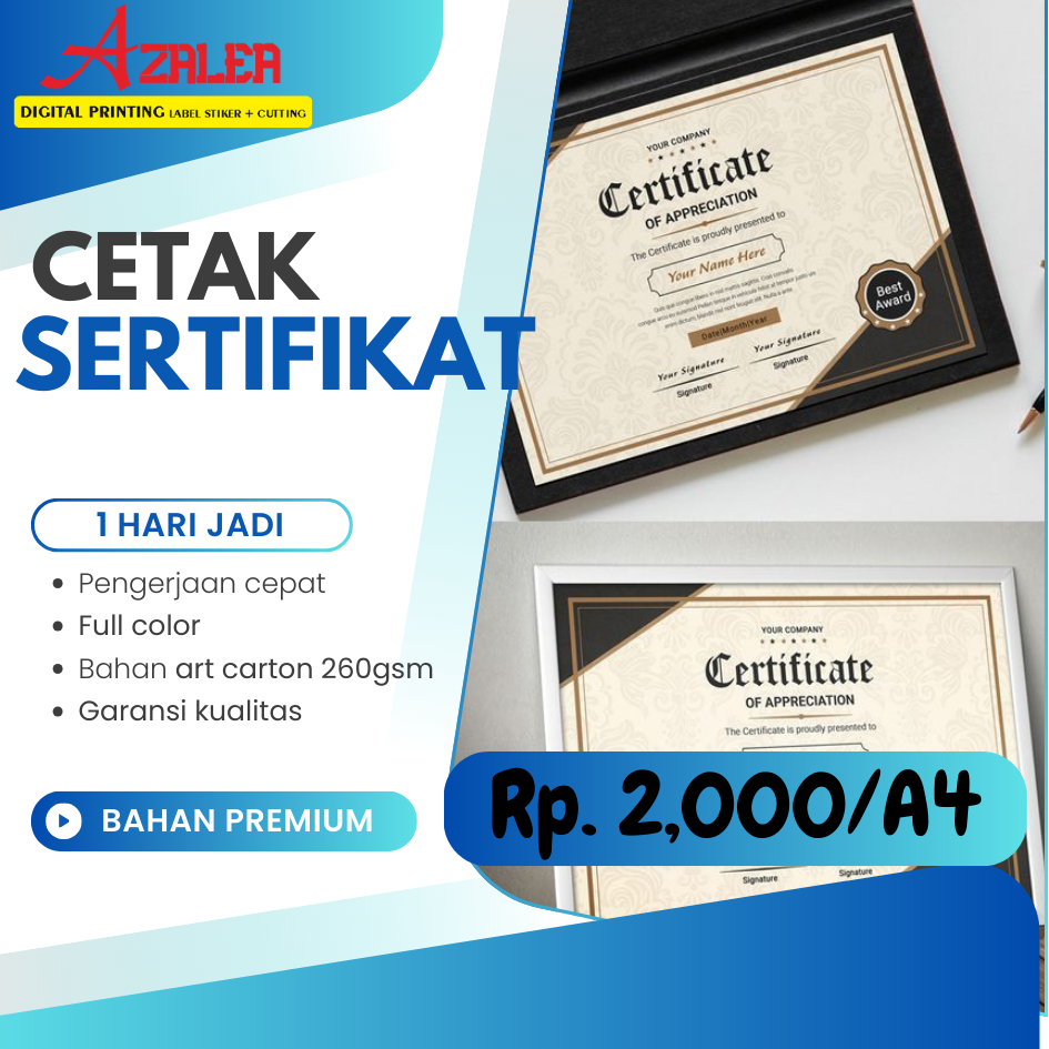 

SALE CETAK SERTIFIKAT A4 TERMURAH LL FULL COLOR LL CUSTOM SERTIFIKAT [100% ORIGINAL]