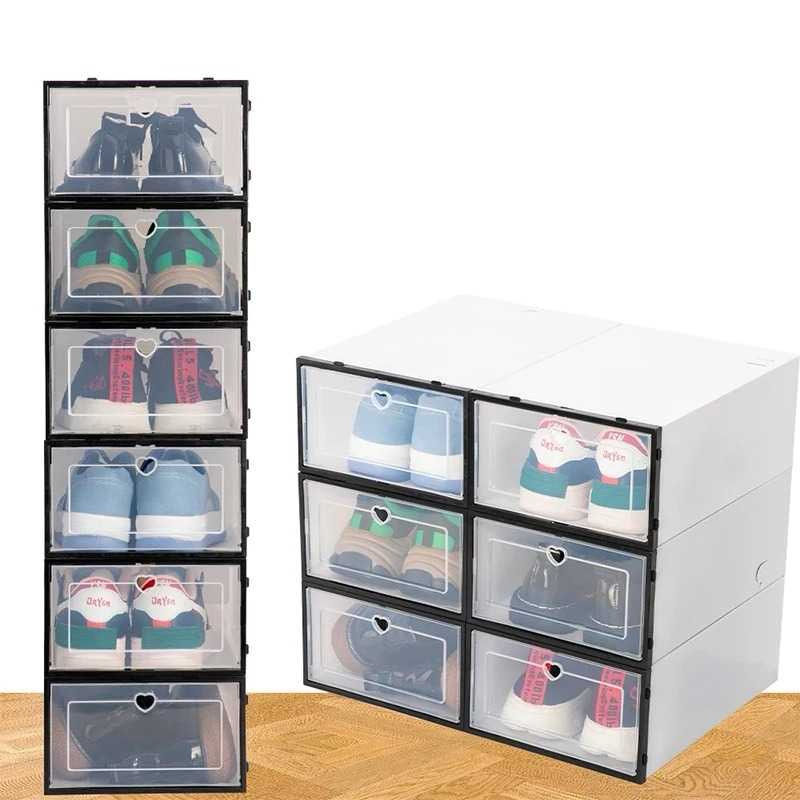 Rak Sepatu Kekinian Kotak Sepatu Lipat Transparan Shoe Box Organizer 6 PCS Size L - LF010