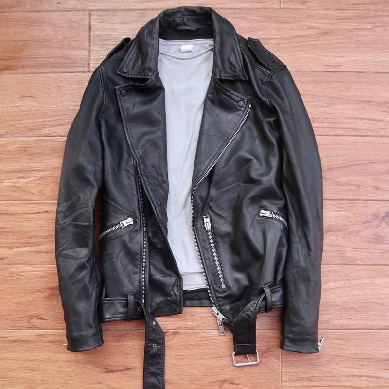 ALLSAINTS size L kulit domba jaket kulit asli ramones dobel rider biker rocker punk genuine leather 