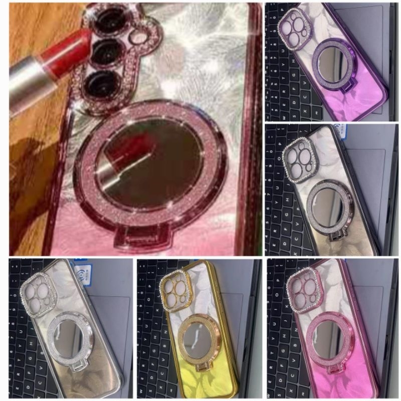 Softcase Standing Holder Crhome Case Stand Cermin Kaca plus Blink2 Oppo A5 2020 A9 2020 A57 2022 A77