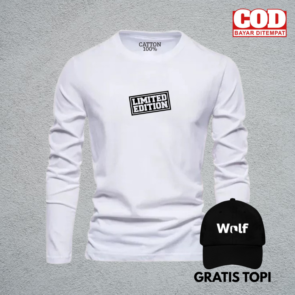 [Terlaris]  Gratis Topi Baju Kaos Distro limited kds hitam T-Shirt Reguler Pria Wanita Lengan panjan