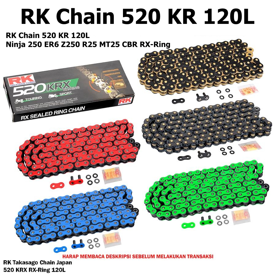 Rantai RK Chain 520 KRX 120L For Ninja 250 ER6 Z250 R25 MT25 CBR RX-Ring Rantai Motor RK Takasago