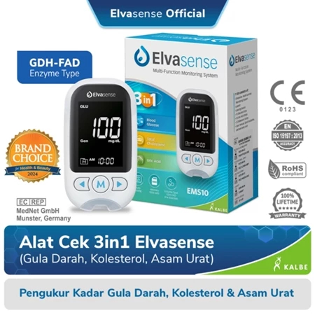 [TERLARIS] Alat Cek 3in1 Elvasense (Gula Darah, Kolesterol & Asam Urat) Tensi Hipertensi Hipotensi