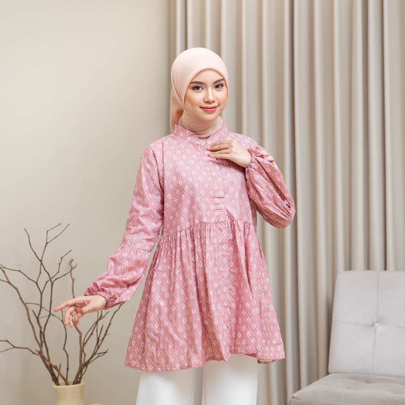 Samira Blouse - Baju Batik Kerja Wanita Jumbo  Blouse Batik Seragam Kantor Modern Lengan Balon
