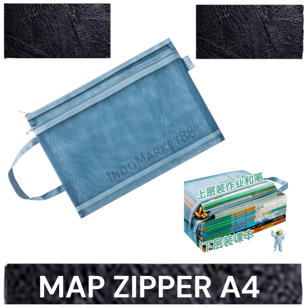 Tas Map Zipper A4 - Map Document Jaring Zipper - Map Buku Jaring Transparan