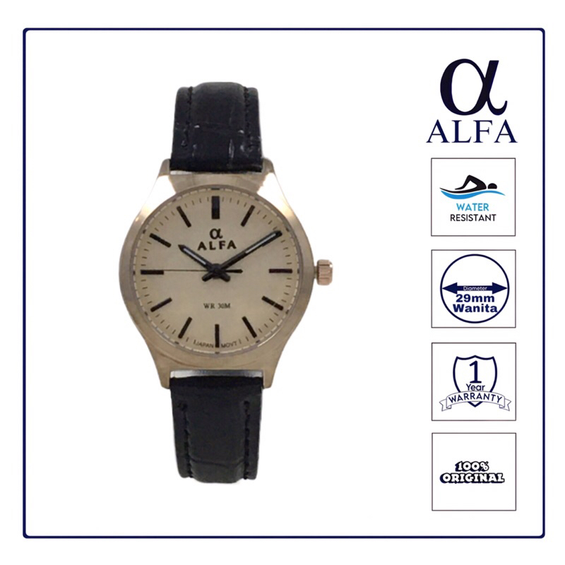 ALFA Jam Tangan Wanita Kulit Tahan Air warna Rose K6001 Original
