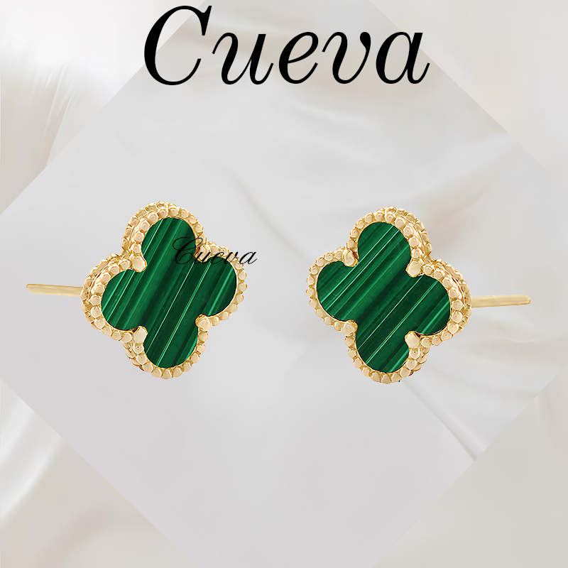 Anting Simple Elegan 17K Emas – Desain Clover Malachite | Hadiah Ulang Tahun untuk Cewek Stylish-Cue