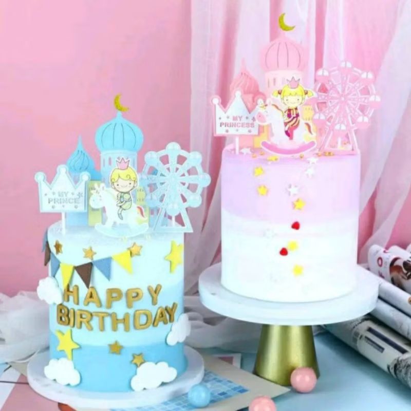 Cake topper castle set prince princess topper castel kastil princess cute girl hiasan kue ultah anak