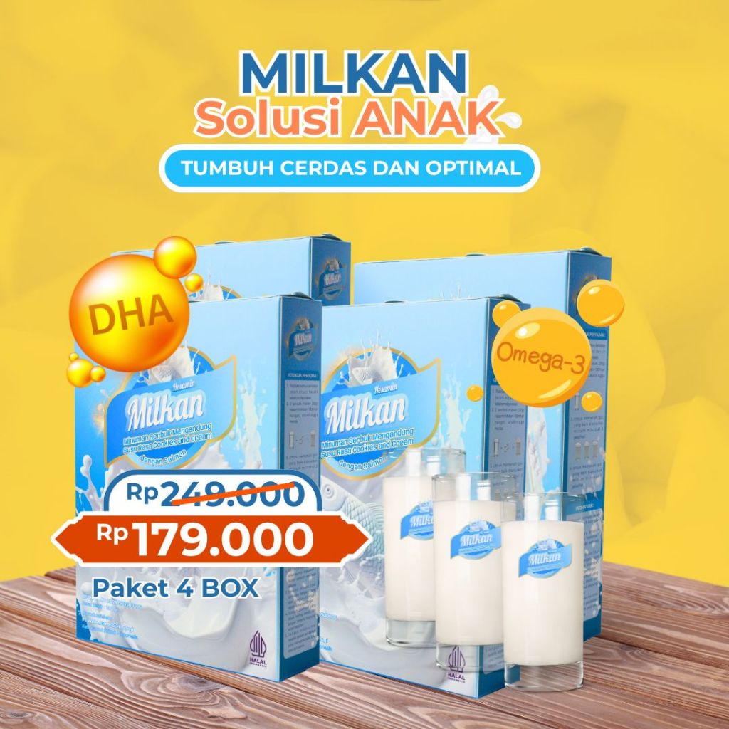 

[ Paket 4 Box ] Milkan - Susu protein ikan salmon - untuk pertumbuhan anak & kecerdasan otak