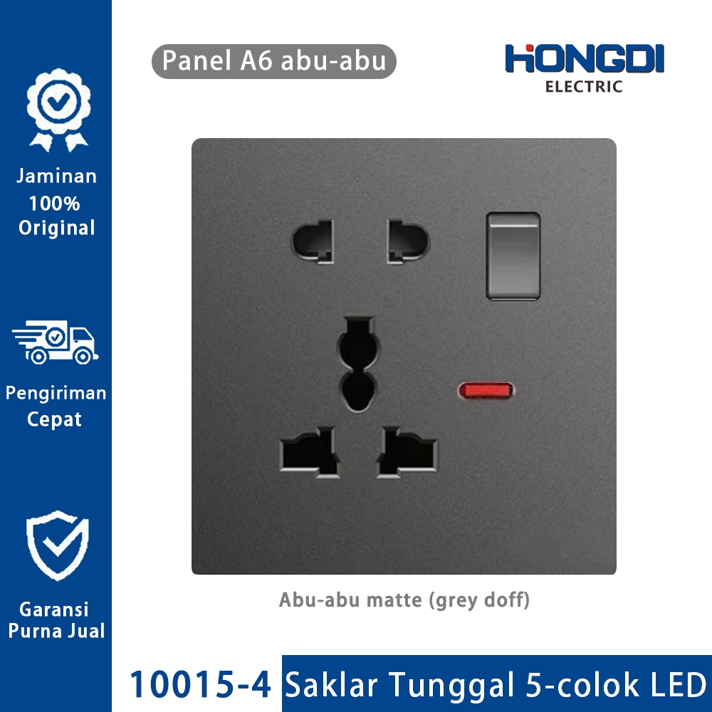 HONGDI 1 Saklar  Stopkontak 5-in-1 Universal + Neon