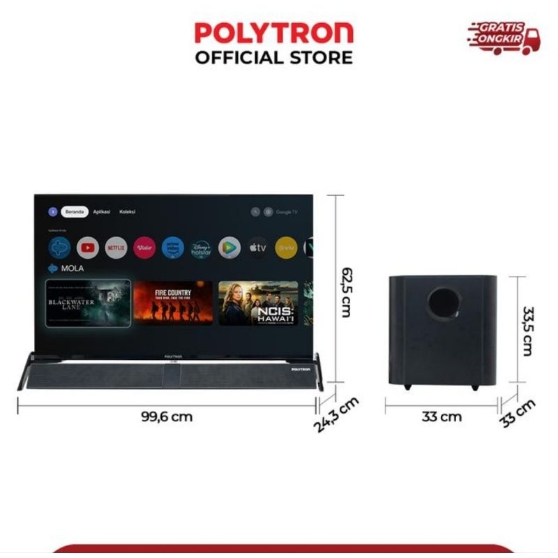 TV LED POLYTRON 43 INCH ANDROID SOUNDBAR 43BG