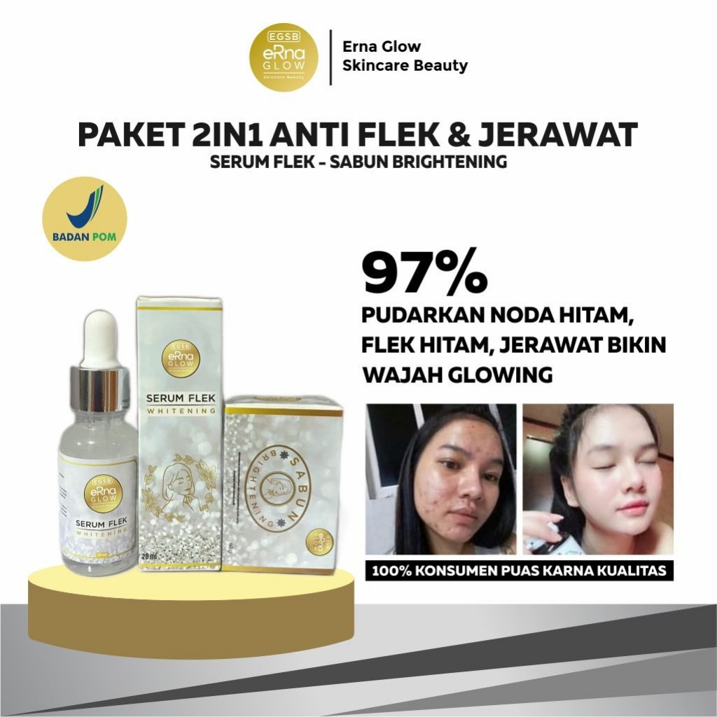 Penghilang Flek Hitam Serum Flek Whitening + Sabun Brightening Erna Glow Skincare Beauty BPOM