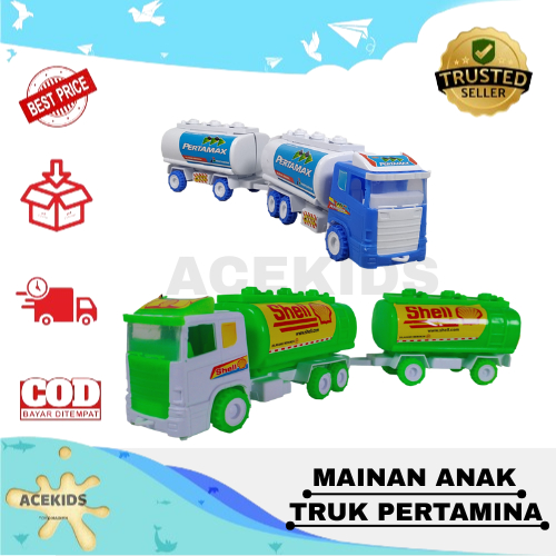 Mainan Truk Pertamina Gandeng Diecast Truk Pertamina Berjalan Sendiri