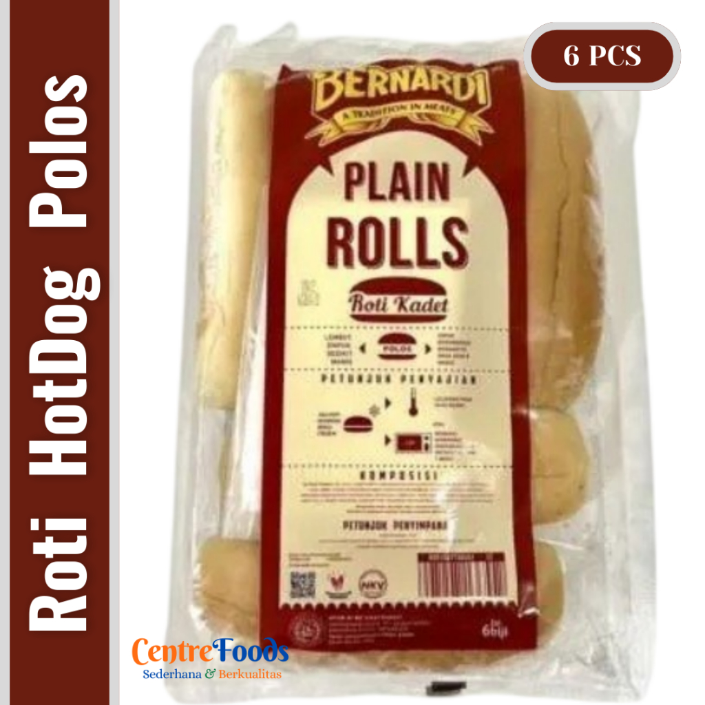 

Roti HotDog Plain Rolls - Roti Kadet Polos BERNARDI | Isi 6 Pcs - 300gr [ Harga Per BKS ]