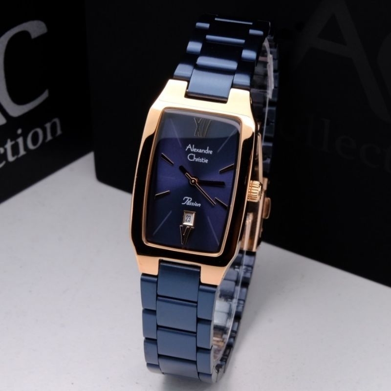 Jam tangan wanita Alexandre Christie AC 2455 AC2455 Blue Rosegold original bergaransi