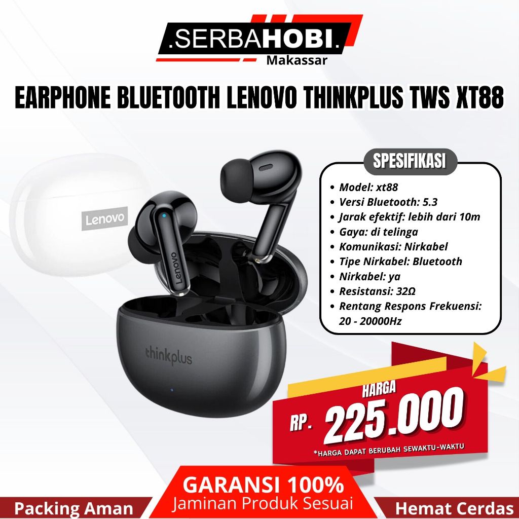 EARPHONE WIRELESS LENOVO TWS XT88 / TWS LENOVO XT88