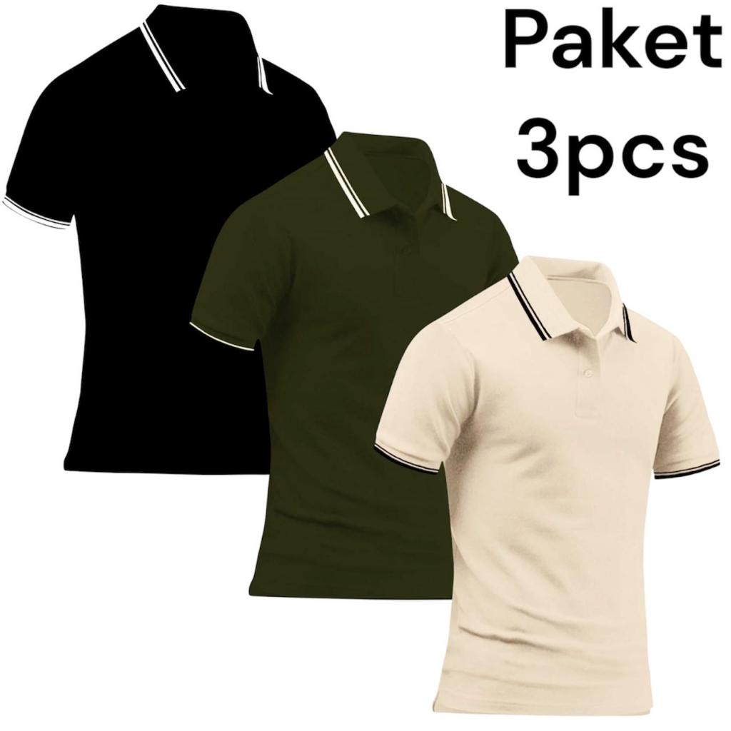 PAKET HEMAT 3PCS KAOS POLO SHIRT KERAH STRIPE SERAGAM COWOK