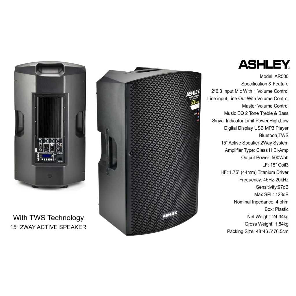 Speaker Aktif Ashley 15in AR500 AR 500 Garansi 1 Tahun