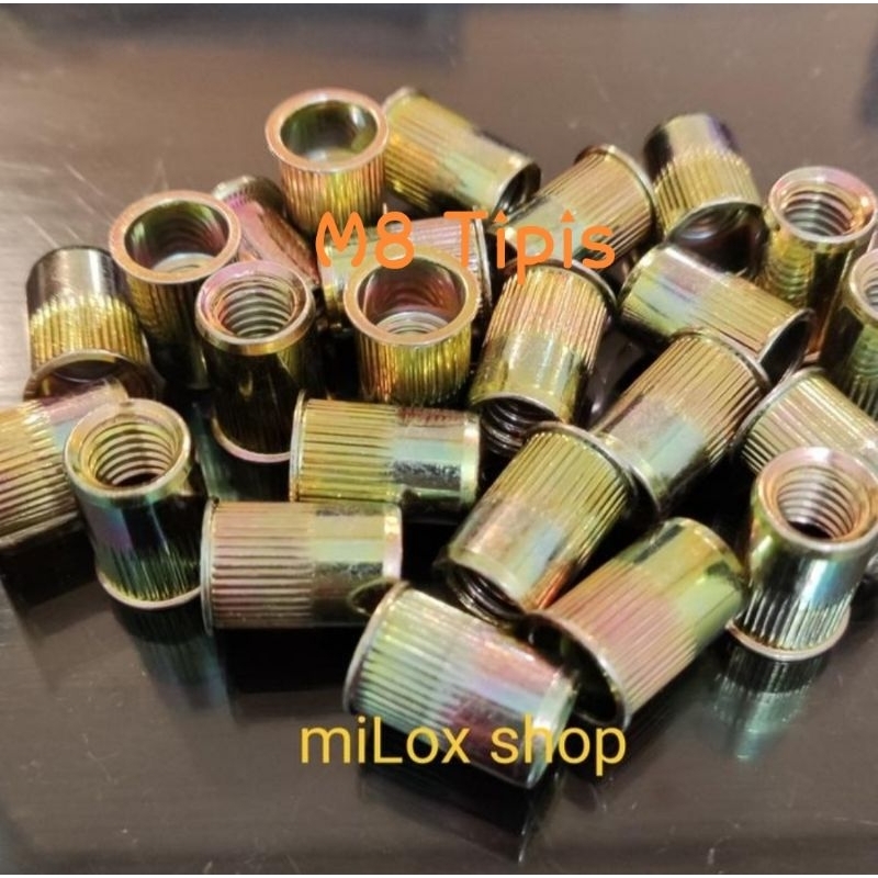 Rivet Nut M8 Kuning Besi Bibir Tipis