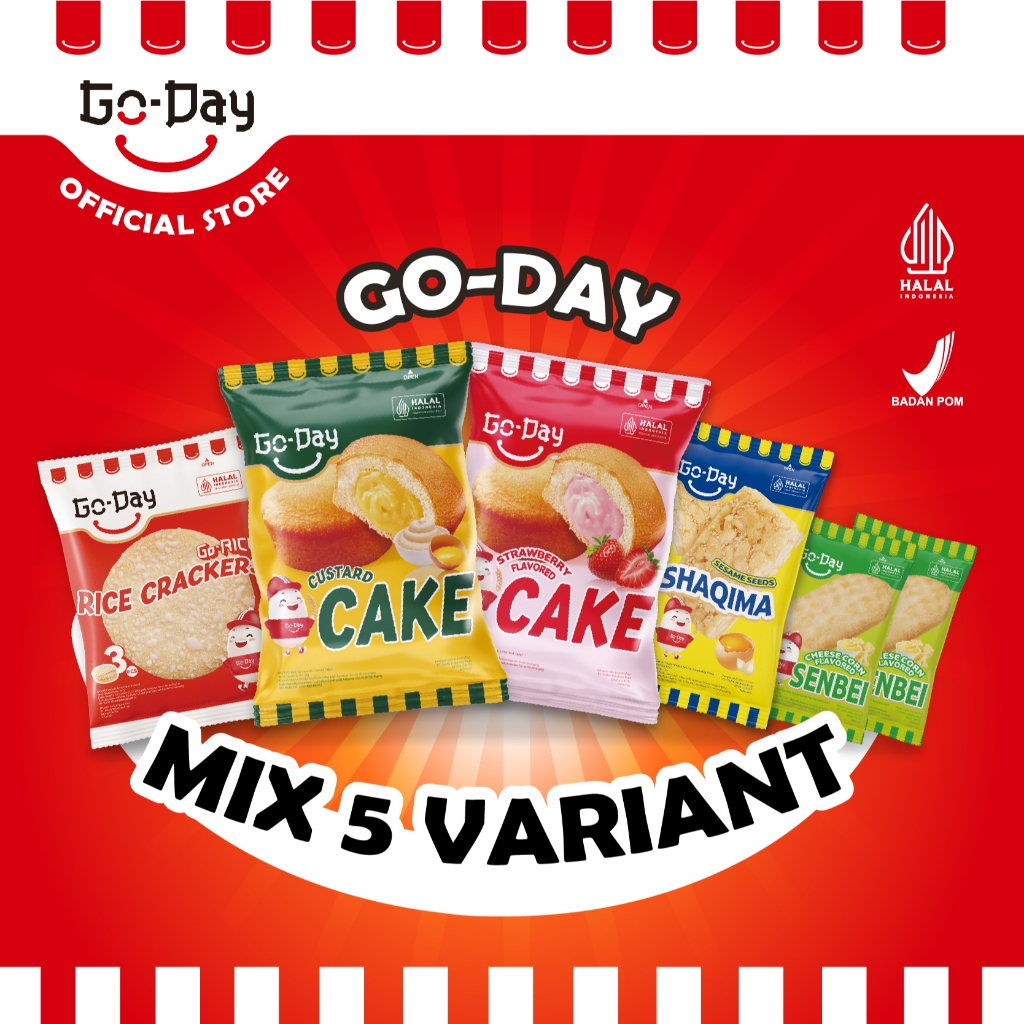 

Go-Day Mix 5 Varian ( Go-Pie Custard, Go-Pie Strawberry, Rice Crackers, Shaqima, & Senbei)